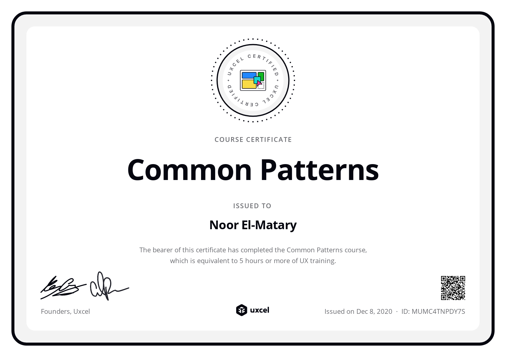 Noor El-Matary's certificate